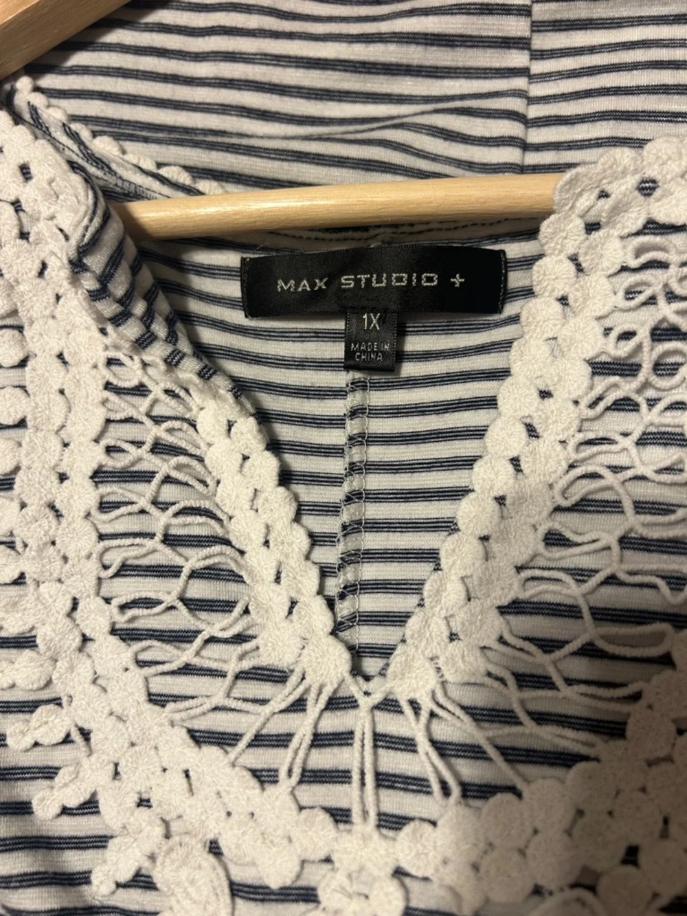 Max Studio Black and White Striped Sleeveless Dress with Crochet Trim - Picture 2 of 3